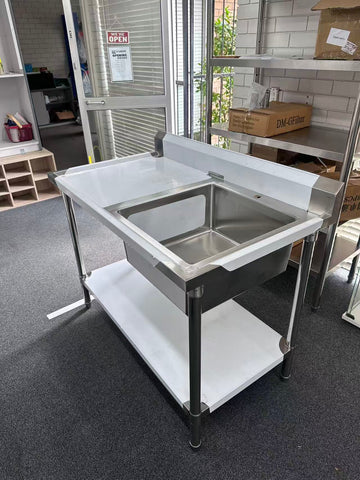 (#XD009) 1200x700x900 Right sink with drain fitted + bottom shelf (Pick up only, 1 left) Ex-display model EZ Stainless Pty Ltd