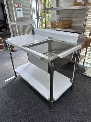 (#XD009) 1200x700x900 Right sink with drain fitted + bottom shelf (Pick up only, 1 left) Ex-display model EZ Stainless Pty Ltd