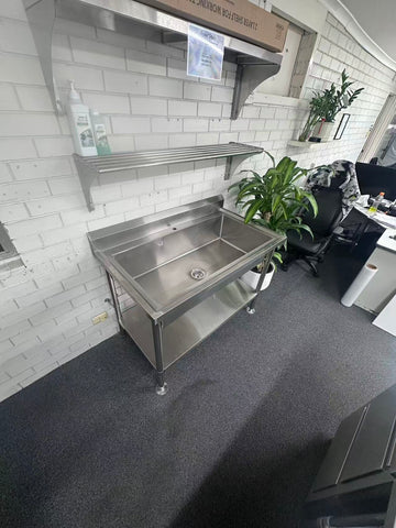 Mega Big Sink with 120mm Splash Back 1200(L) x 700(D) x 900(H) with adjustable shelf EZ Stainless Pty Ltd