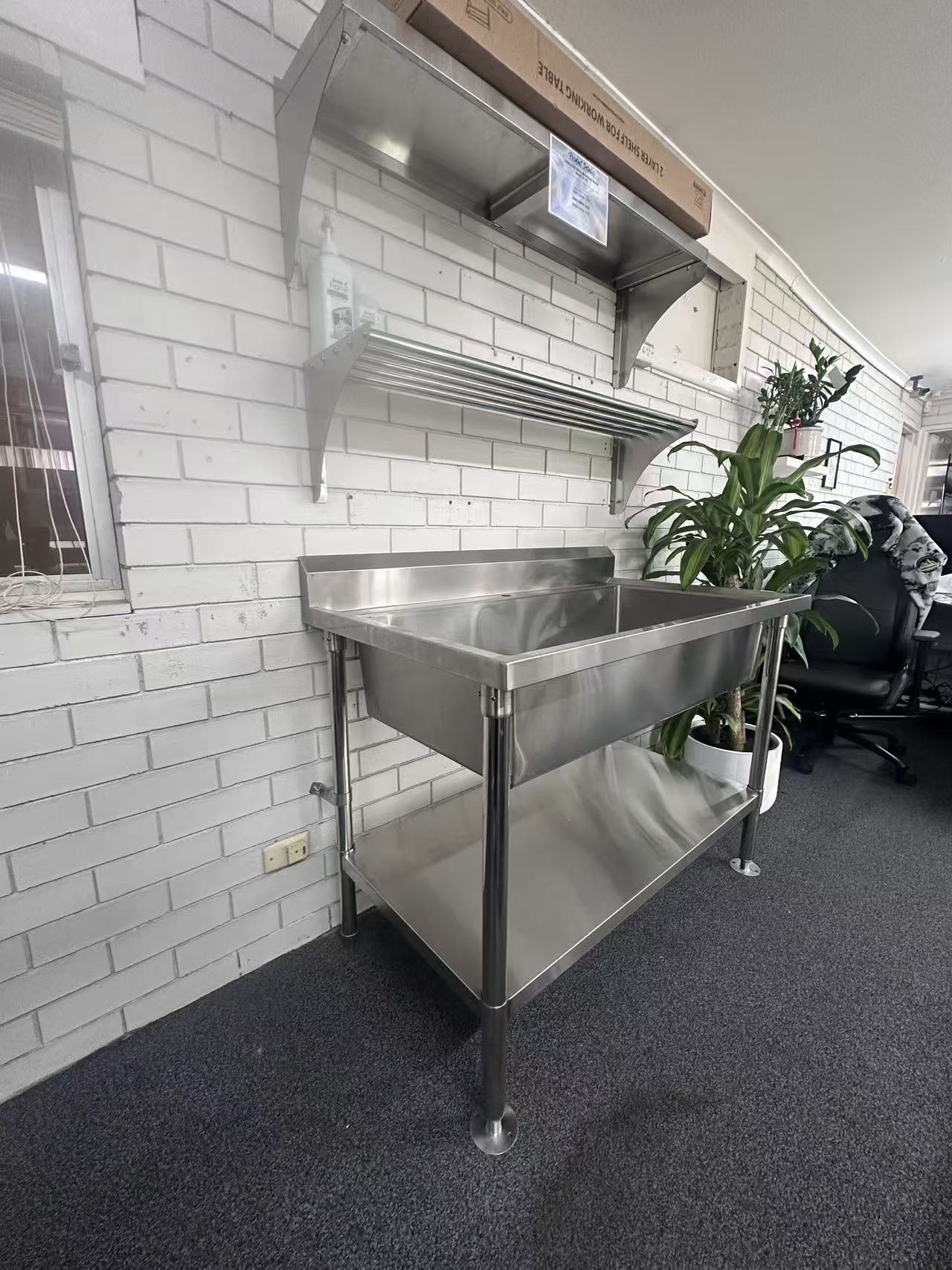 Mega Big Sink with 120mm Splash Back 1200(L) x 700(D) x 900(H) with adjustable shelf EZ Stainless Pty Ltd