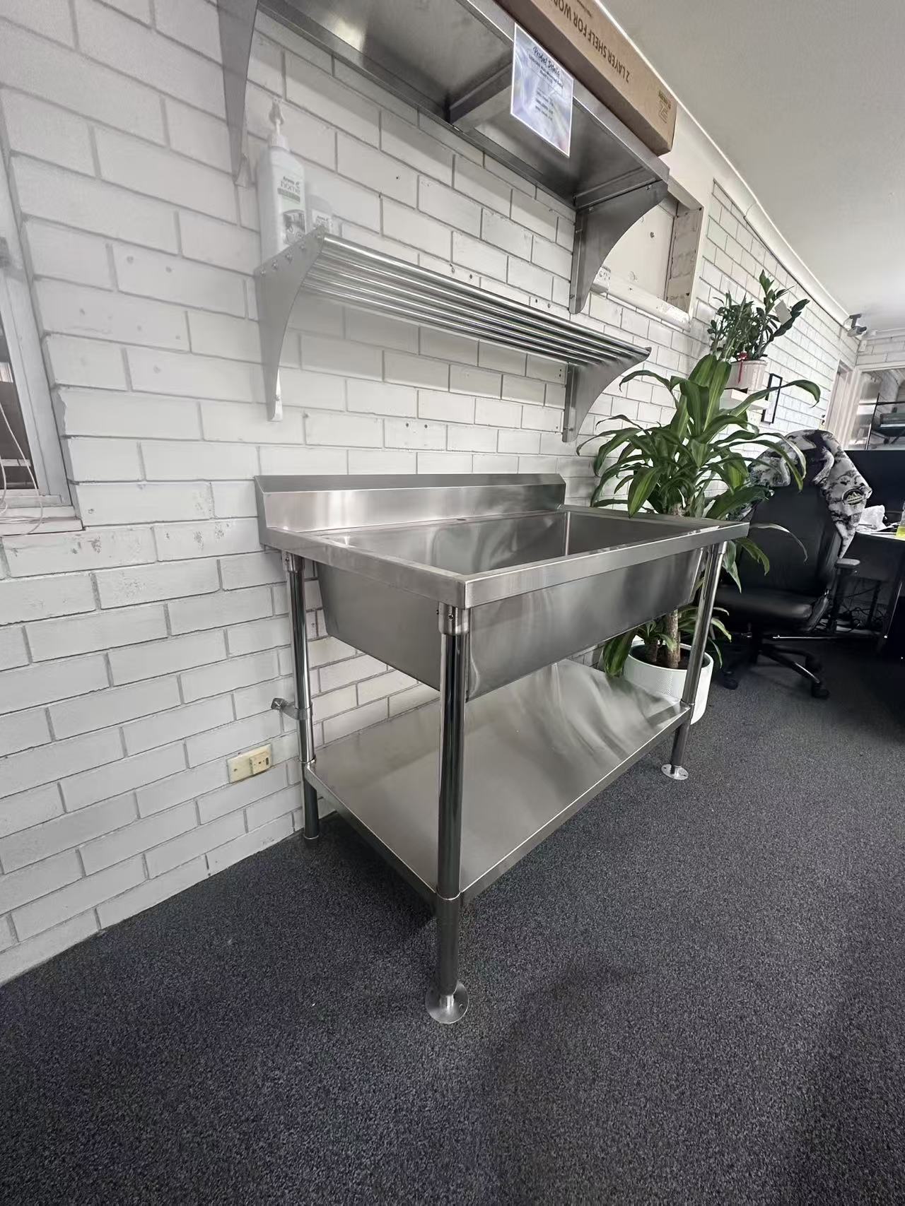 Mega Big Sink with 120mm Splash Back 1200(L) x 700(D) x 900(H) with adjustable shelf EZ Stainless Pty Ltd