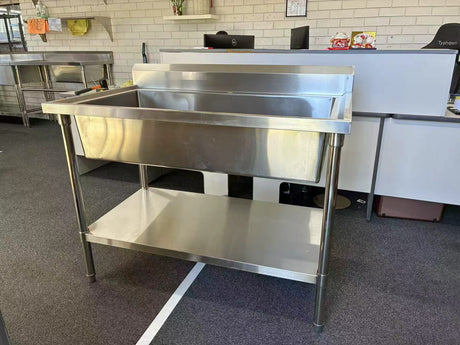 (#XD011) 1200x700x900 Mega Sink with drain fitted + bottom shelf + ScrewdownFeet(Pick up only, 1 left) Ex-display model EZ Stainless Pty Ltd