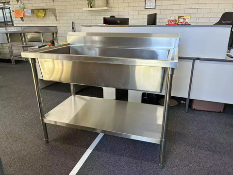 Mega Big Sink with 120mm Splash Back 1200(L) x 700(D) x 900(H) with adjustable shelf EZ Stainless Pty Ltd