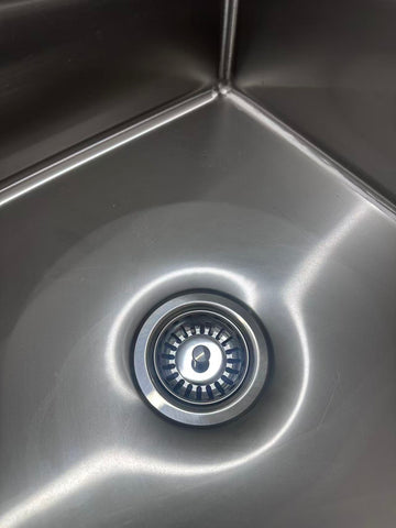 Double Sinks (LEFT) with 120mm Splash Back 1800(L) x 600(D) x 900(H) EZ Stainless Pty Ltd