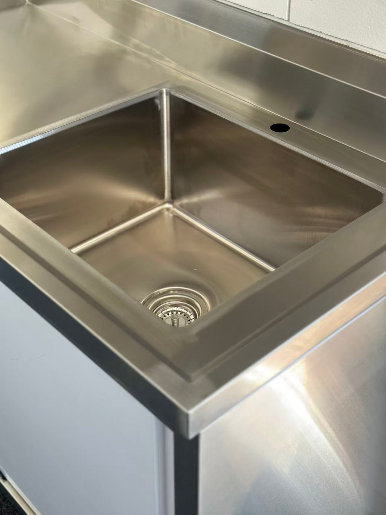 1200x600x900 Catering Sliding Door Cabinet, with 410x490x250 Single Bowl Sink. (Mixer not for sell) EZ Stainless Pty Ltd