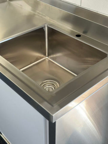 1200x600x900 Catering Sliding Door Cabinet, with 410x490x250 Single Bowl Sink. (Mixer not for sell) EZ Stainless Pty Ltd