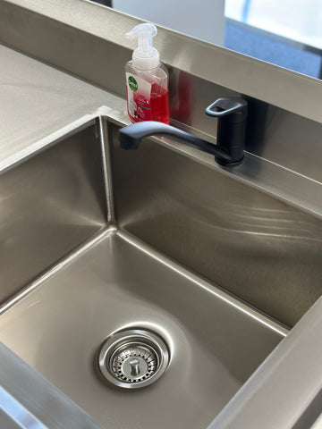 1200x600x900 Catering Sliding Door Cabinet, with 410x490x250 Single Bowl Sink. (Mixer not for sell) EZ Stainless Pty Ltd