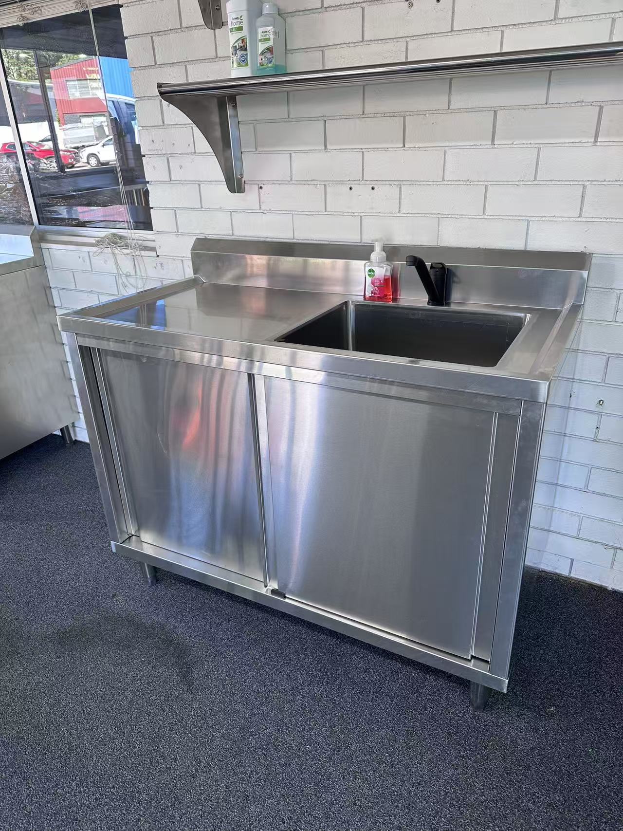 1200x600x900 Catering Sliding Door Cabinet, with 410x490x250 Single Bowl Sink. (Mixer not for sell) EZ Stainless Pty Ltd