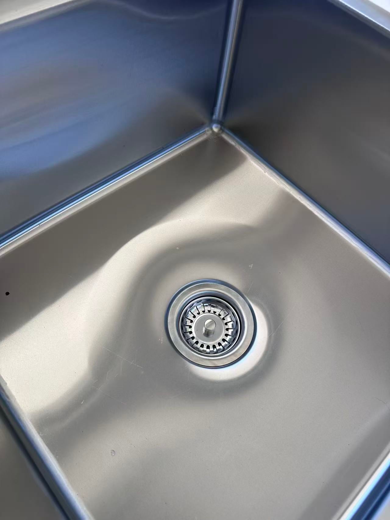 (#XD012) 1800x700x900 Right Double Sink with drain fitted + bottom shelf (Pick up only, 1 left) Ex-display model EZ Stainless Pty Ltd