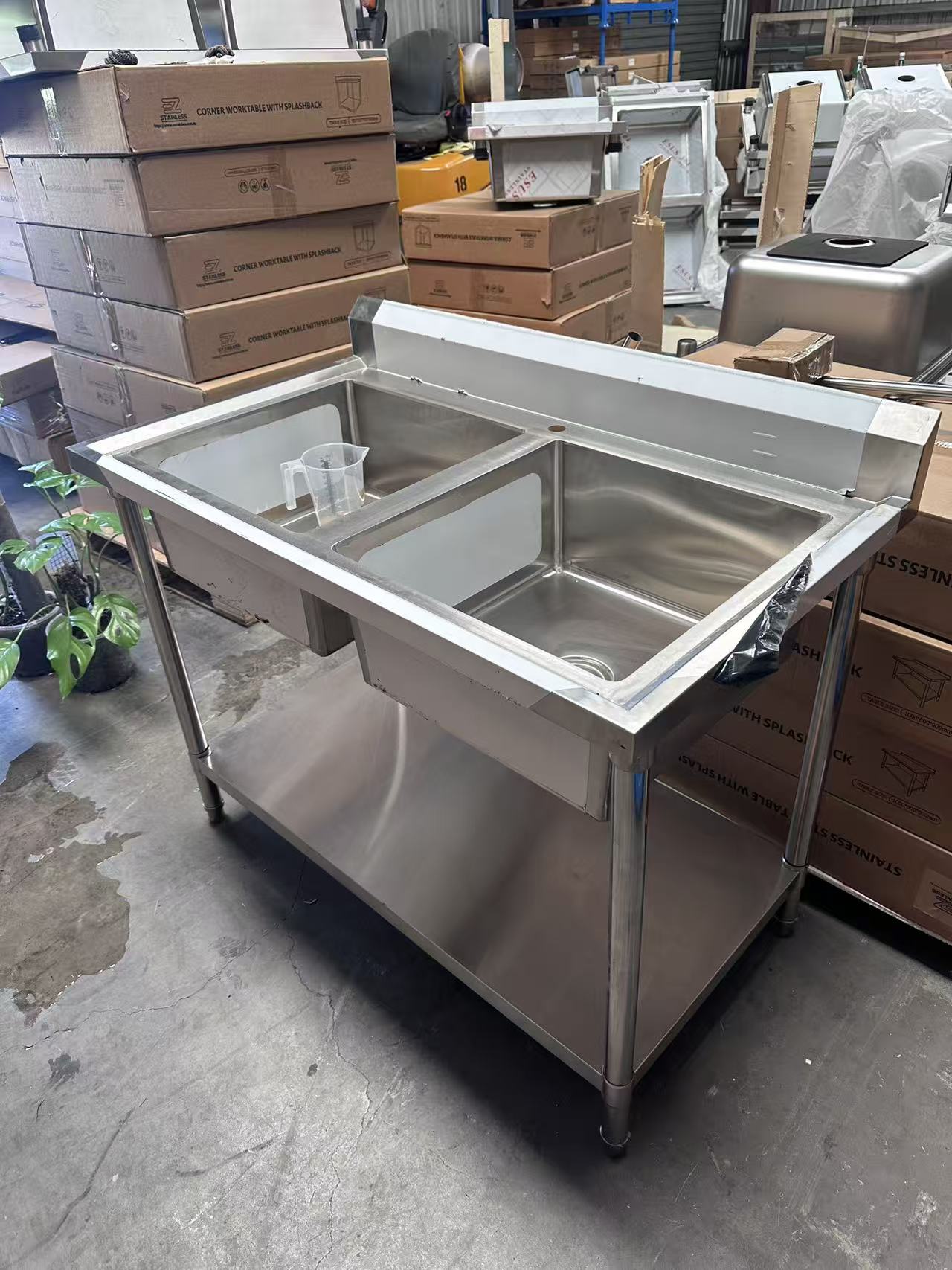 (#XD014) 1200x700x900 DOUBLE SINK + bottom shelf (Brand New, Little marks, Pick up only, 2 left) EZ Stainless Pty Ltd