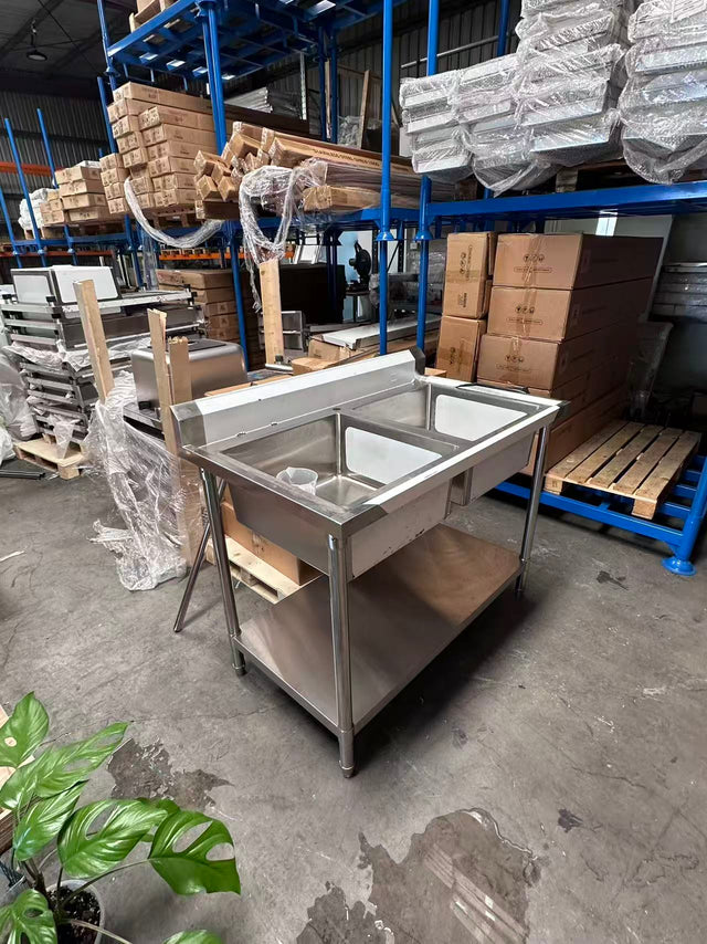 (#XD014) 1200x700x900 DOUBLE SINK + bottom shelf (Brand New, Little marks, Pick up only, 2 left) EZ Stainless Pty Ltd