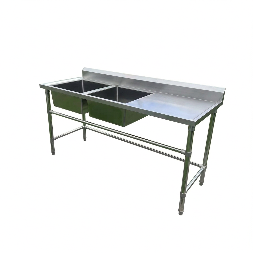 Double Left Sink with 120mm Splash Back 1800(L) x 700(D) x 900(H) EZ Stainless Pty Ltd