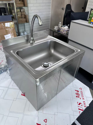 Wall Mount Knee Operate Basin Hand Wash Sink. 430(L) x380(D) x290(H) Hospital, WorkShop, Commercial Kitchen. EZ Stainless Pty Ltd