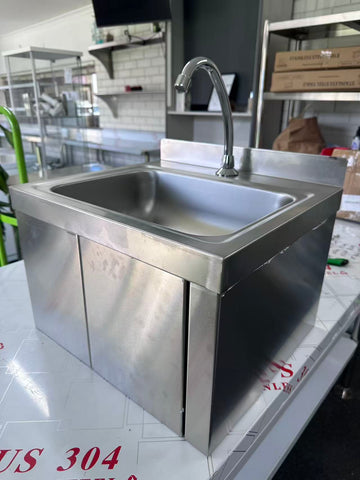 Wall Mount Knee Operate Basin Hand Wash Sink. 430(L) x380(D) x290(H) Hospital, WorkShop, Commercial Kitchen. EZ Stainless Pty Ltd