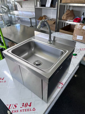 Wall Mount Knee Operate Basin Hand Wash Sink. 430(L) x380(D) x290(H) Hospital, WorkShop, Commercial Kitchen. EZ Stainless Pty Ltd