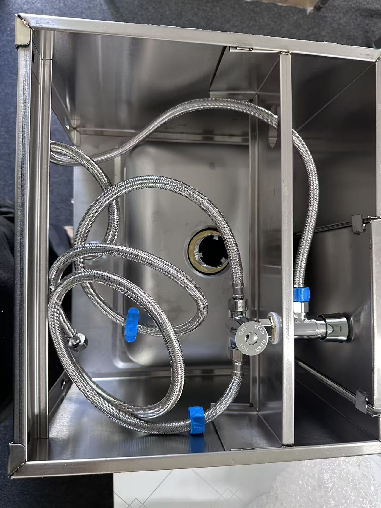 Wall Mount Knee Operate Basin Hand Wash Sink. 430(L) x380(D) x290(H) Hospital, WorkShop, Commercial Kitchen. EZ Stainless Pty Ltd