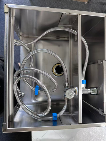 Wall Mount Knee Operate Basin Hand Wash Sink. 430(L) x380(D) x290(H) Hospital, WorkShop, Commercial Kitchen. EZ Stainless Pty Ltd