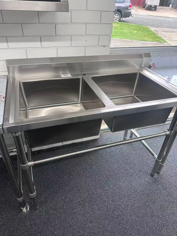 (#XD021) 1200x700x900 Double Sink, Factory Second, 2 small dent. (2 Available) EZ Stainless Pty Ltd