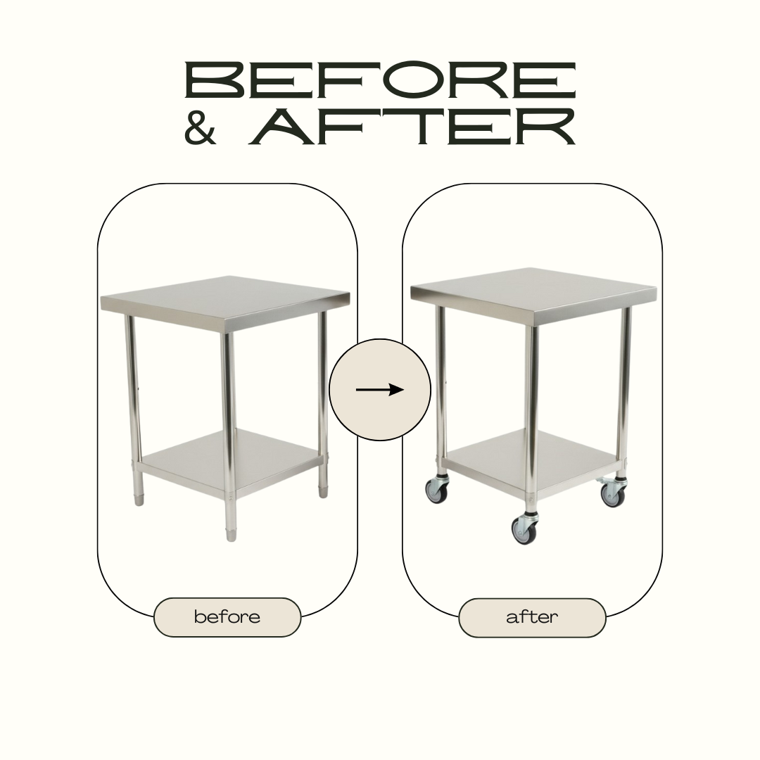 Wheels Set (4 x Lockable Wheels) for Benches, Sinks and Racks EZ Stainless Pty Ltd