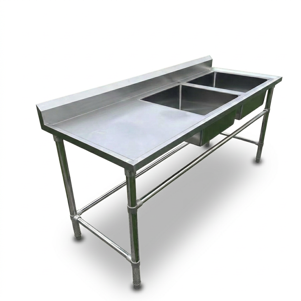 Commercial Stainless Steel Double Sink 1800w x 600d x 900h mm (sink at Right) EZ Stainless Pty Ltd