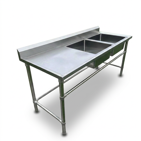 Commercial Stainless Steel Double Sink 1800w x 600d x 900h mm (sink at Right) EZ Stainless Pty Ltd