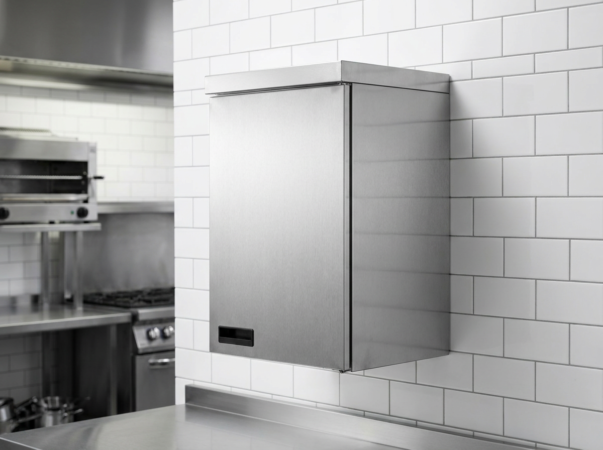 Wall Mount Cabinet with Single Hinged Door. 400(L) x 400(D) x 650(H) EZ Stainless Pty Ltd