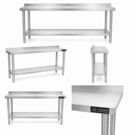 1500(L) x450(D) x900(H) Premium Range 1.2mm SS304 Heavy Duty Top Stainless Steel Benches EZ Stainless Pty Ltd