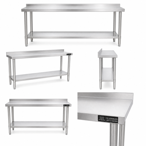 1500(L) x450(D) x900(H) Premium Range 1.2mm SS304 Heavy Duty Top Stainless Steel Benches