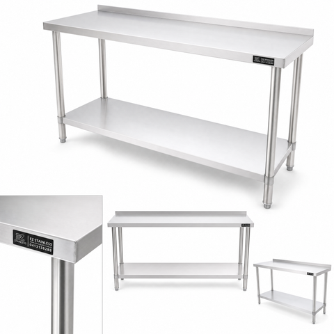1500(L) x450(D) x900(H) Premium Range 1.2mm SS304 Heavy Duty Top Stainless Steel Benches
