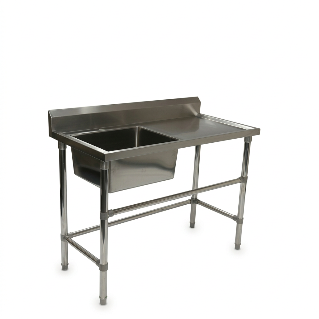 Commercial Stainless Steel Single Sink Bench 1200w x 600d x 900h mm (Sink at Left) EZ Stainless Pty Ltd