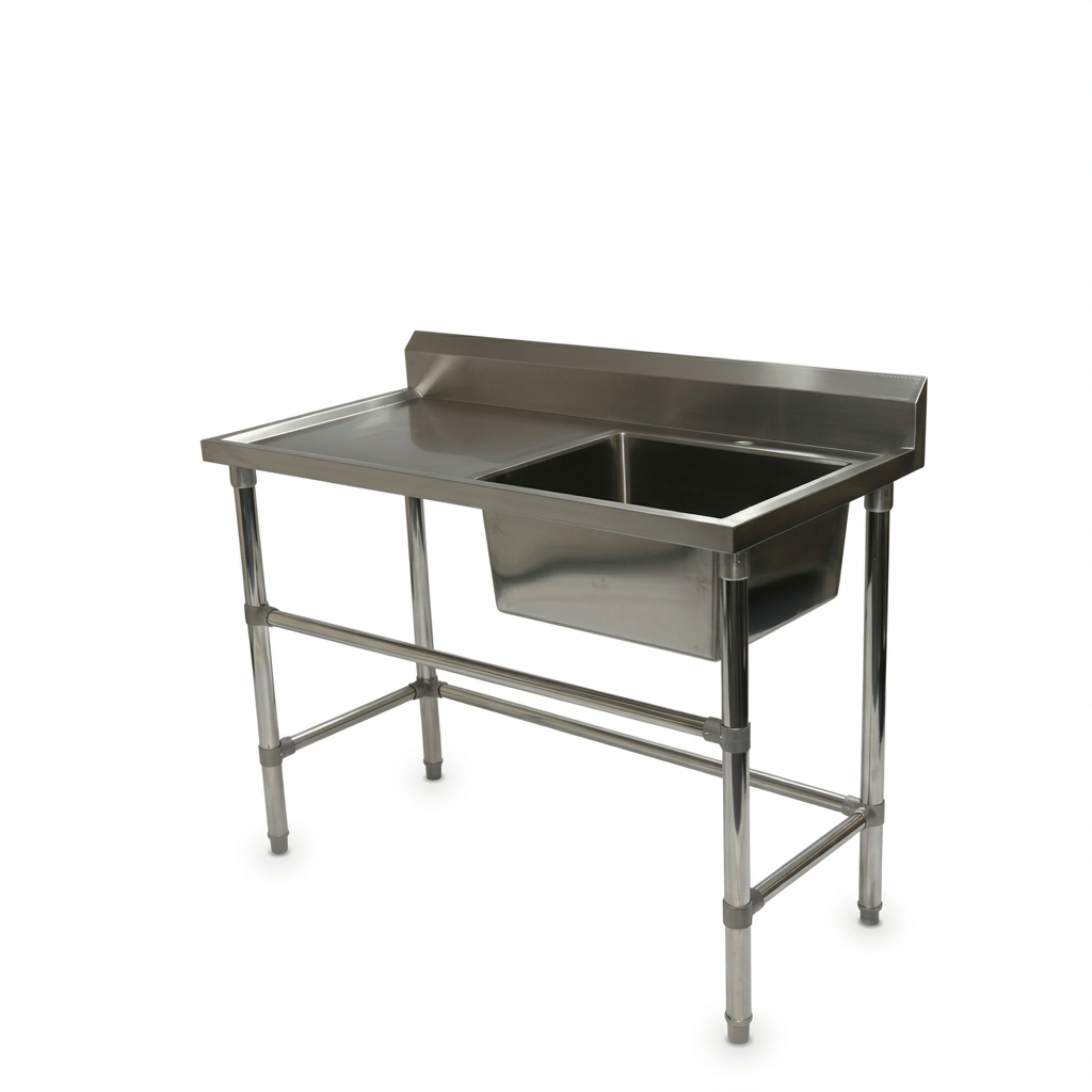 Commercial Stainless Steel Single Sink Bench 1200w x 600d x 900h mm (Sink at right) EZ Stainless Pty Ltd