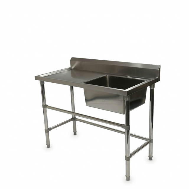 Commercial Stainless Steel Single Sink Bench 1200w x 600d x 900h mm (Sink at right) EZ Stainless Pty Ltd