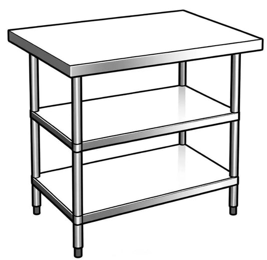 2000x700x900 Stainless steel flat bench 3 tier with solid bottom shelf