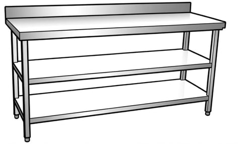 600x600x900 Stainless steel SplashBack bench 3 tier with solid bottom shelf & Splash Back EZ Stainless