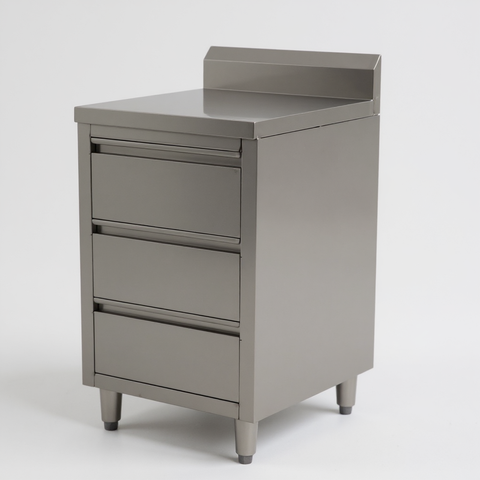 Stainless Steel Cabinet with THREE Pull Out Drawers with splash back (Set of 2) EZ Stainless Pty Ltd