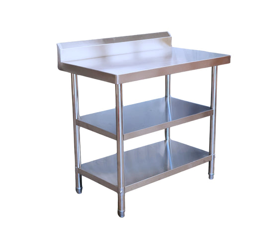 1200(L) x700(D) x900(H)+120(H) Splash back 3 Tier Stainless Steel Bench/ Worktable for Kitchen and Food Prep
