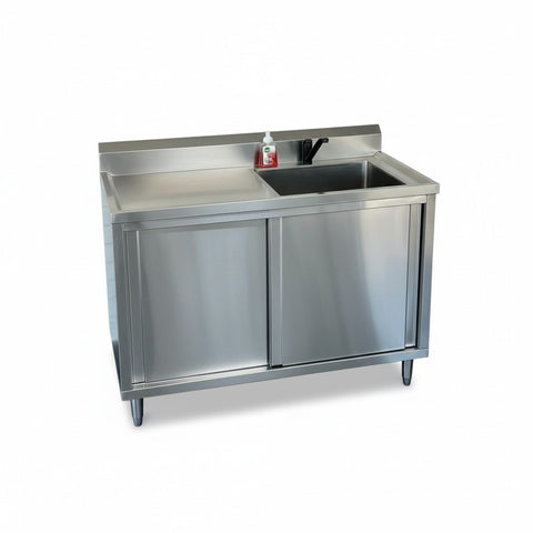1200x600x900 Catering Sliding Door Cabinet, with 410x490x250 Single Bowl Sink. (Mixer not for sell) EZ Stainless Pty Ltd