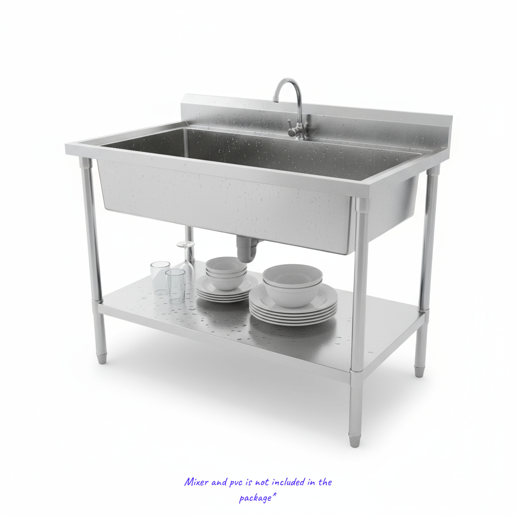 Mega Big Sink with 120mm Splash Back 1200(L) x 700(D) x 900(H) with adjustable shelf EZ Stainless Pty Ltd
