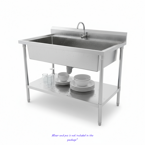 Mega Big Sink with 120mm Splash Back 1200(L) x 700(D) x 900(H) with adjustable shelf EZ Stainless Pty Ltd