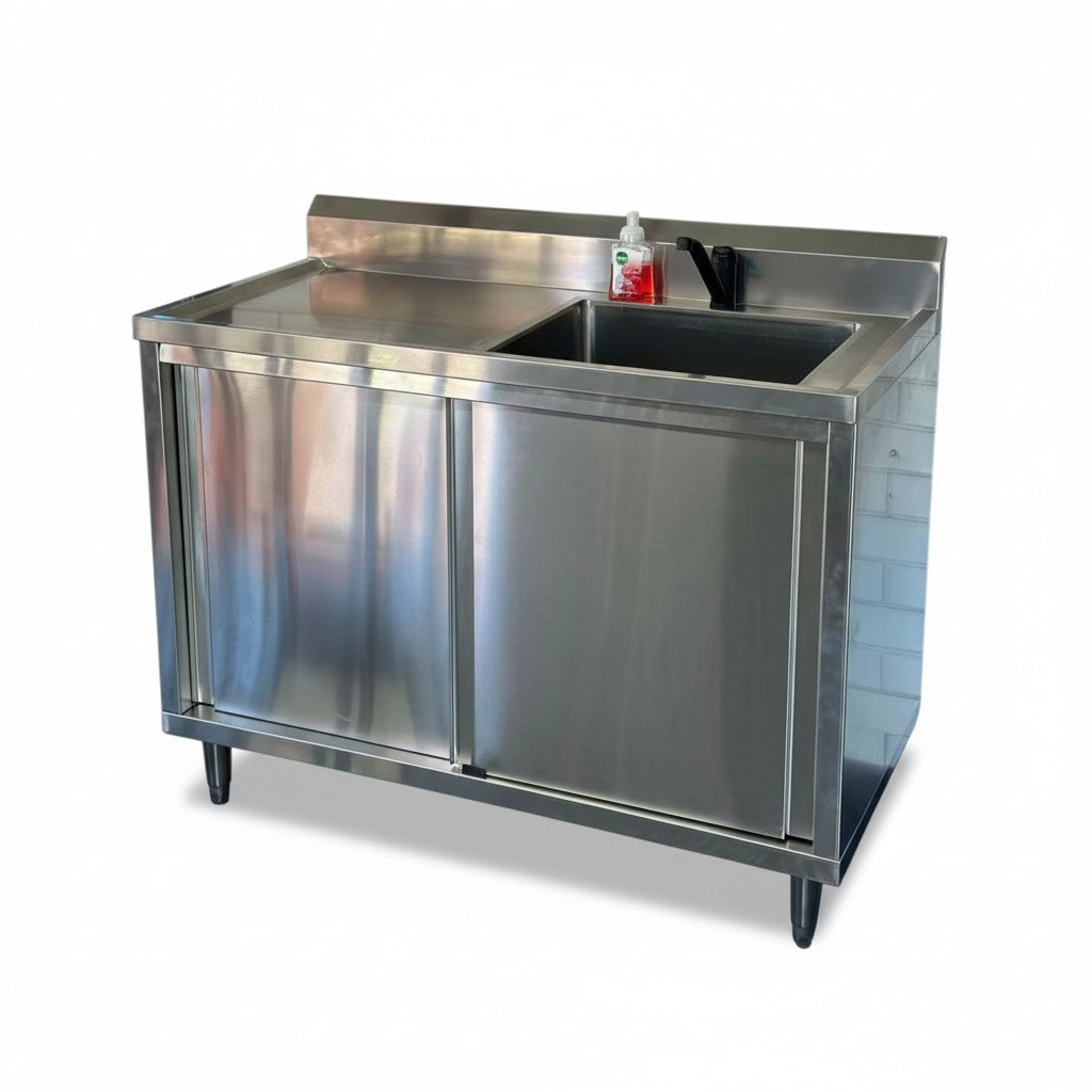 1200x600x900 Catering Sliding Door Cabinet, with 410x490x250 Single Bowl Sink. (Mixer not for sell) EZ Stainless Pty Ltd