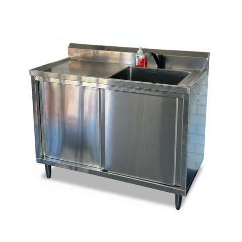 1200x600x900 Catering Sliding Door Cabinet, with 410x490x250 Single Bowl Sink. (Mixer not for sell) EZ Stainless Pty Ltd