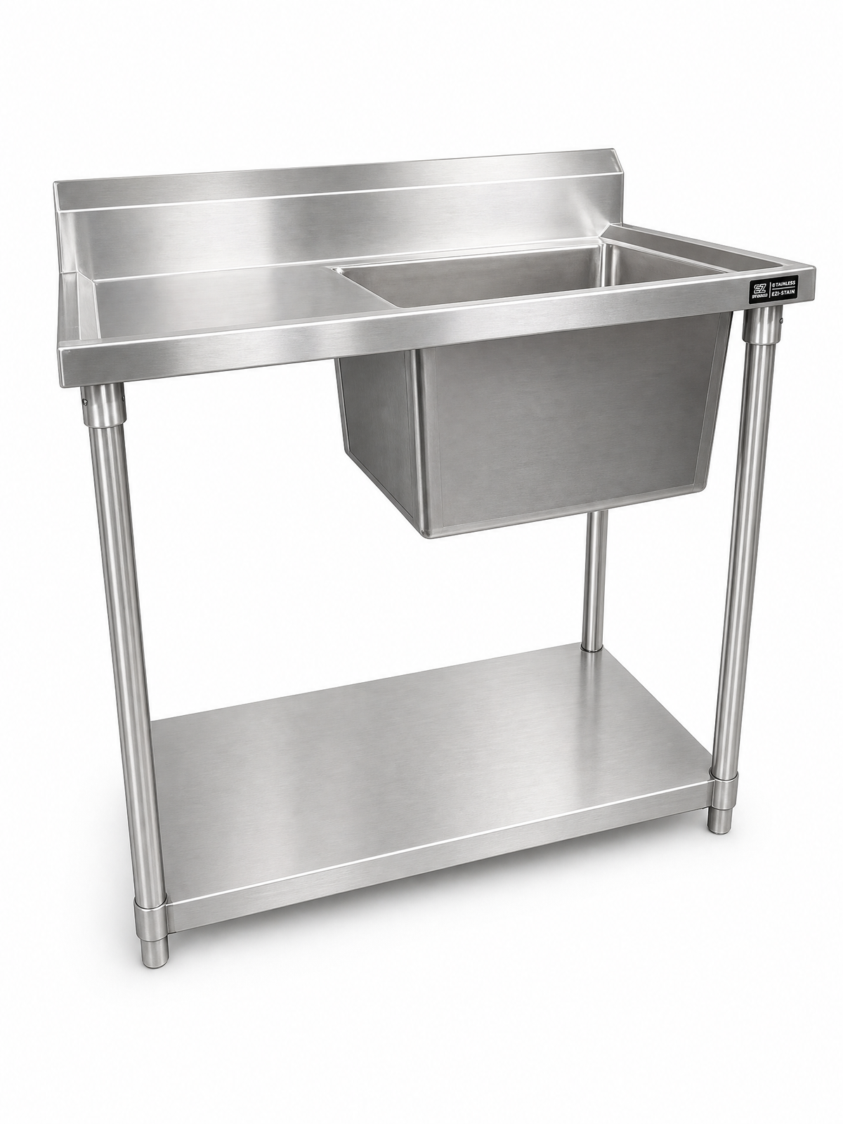 1000x600x900 Stainless Steel Food Prep Sink. (RIGHT) Bowl Size: 510x490x300 - 1.2mm thick