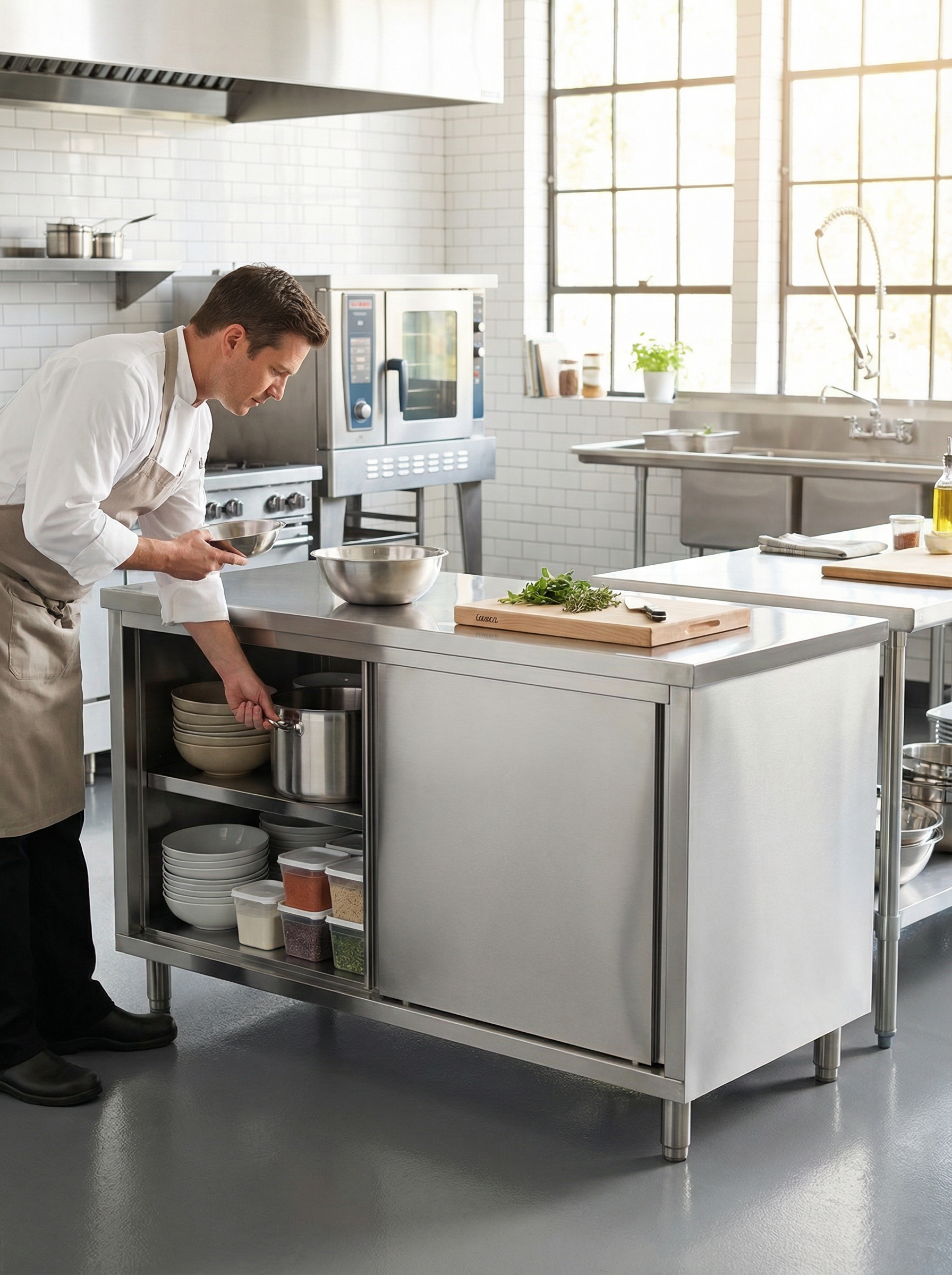 Stainless steel Cabinet SS304 TOP with Slide Door 1200(L) x 600(D) x 900(H) EZ Stainless Pty Ltd